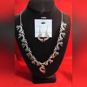 Sterling Silver Kokopelli Necklace and Matching Earring Set